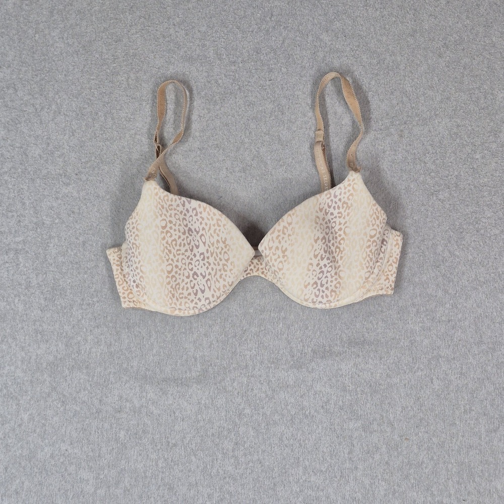 Victoria's Secret Women Bra 34D Beige Animal Print Cotton Lingerie READ